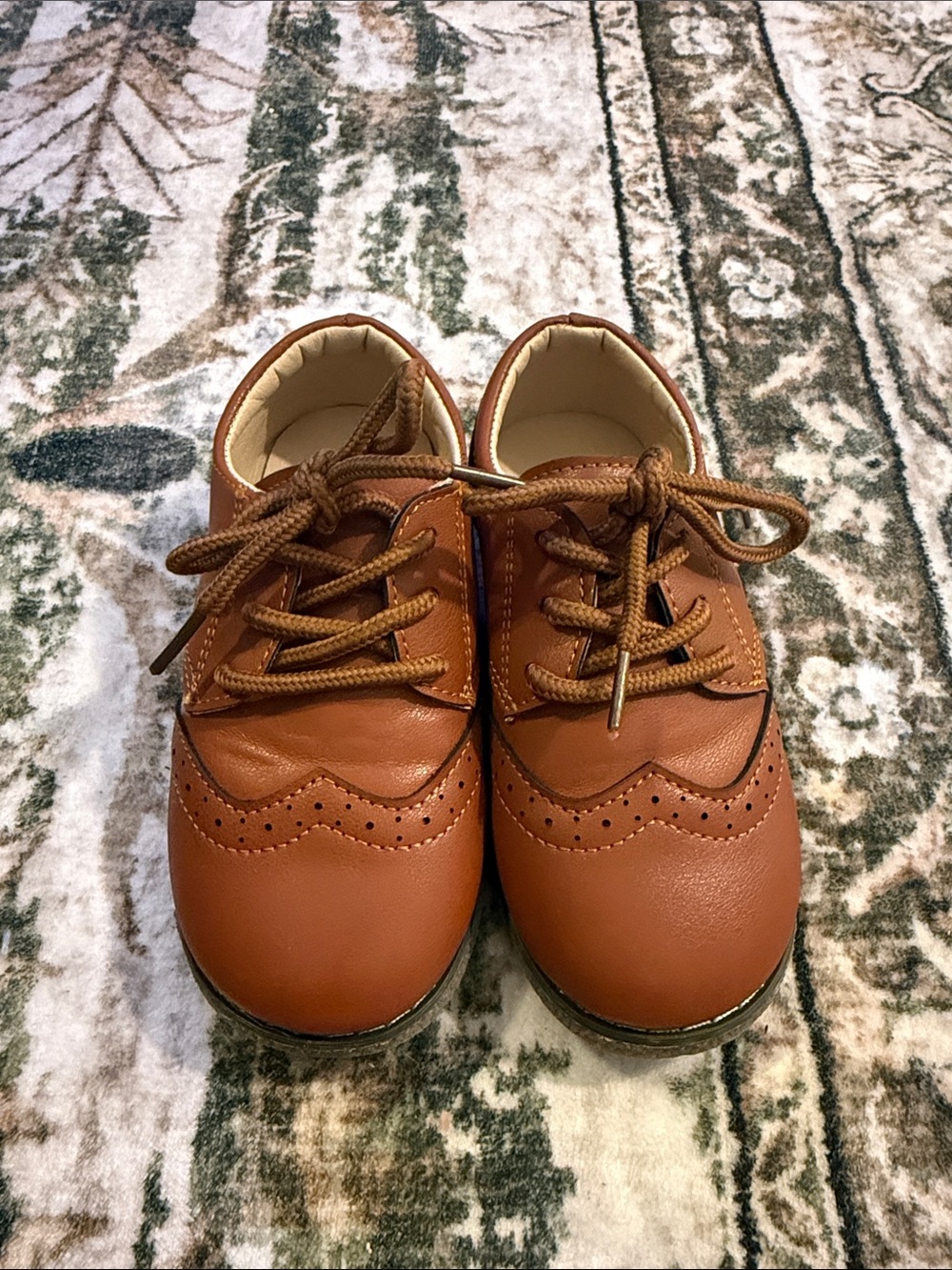 Toddler Tan Brogue Lace-Up Dress Shoes